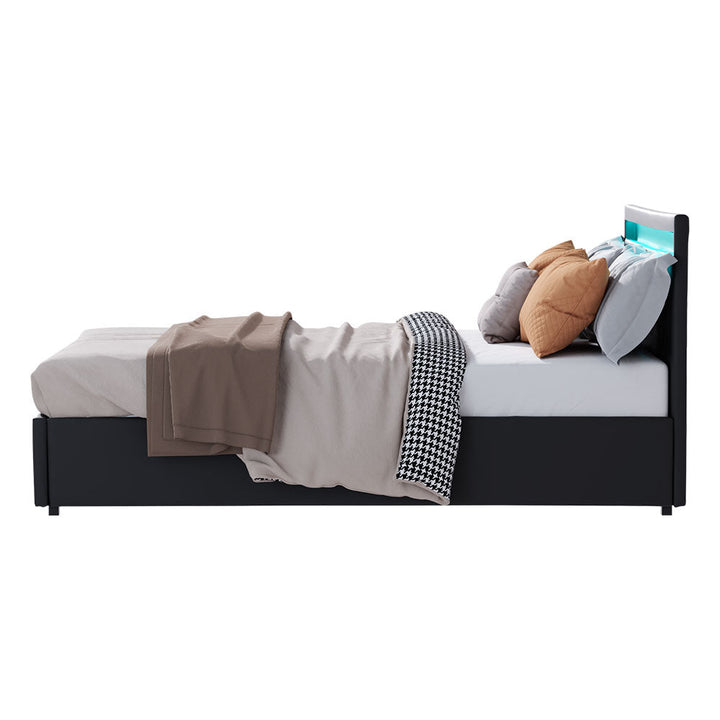 Comforstation Queen Size LED Gas Lift Bed Frame - Black