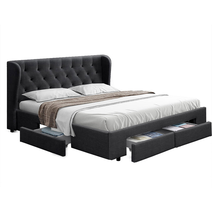 Comforstation Mila King Size Bed Frame with 4 Drawers - Charcoal