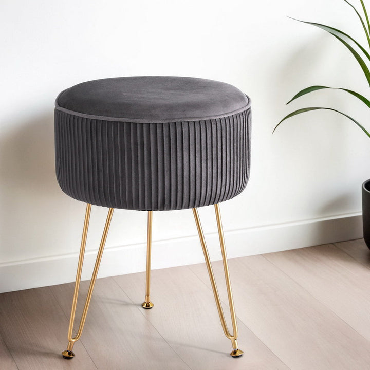 Comforstation Velvet Stripe Round Foot Stool - Grey