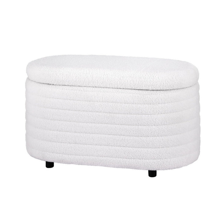 Comforstation Storage Ottoman Blanket Box 87cm Boucle Fabric Oval