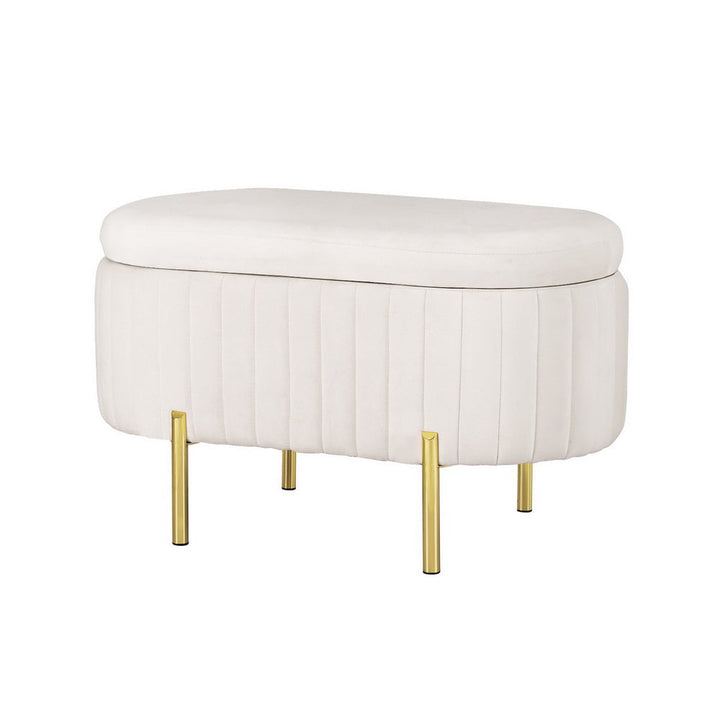 Comforstation Luxury Velvet Oval Storage Ottoman - 87cm White