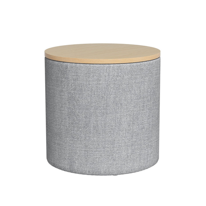 Comforstation Round Grey Storage Ottoman with Removable Lid