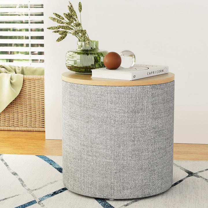 Comforstation Round Grey Storage Ottoman with Removable Lid