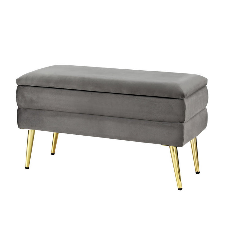 Comforstation Velvet Grey Storage Ottoman with Hidden Compartment
