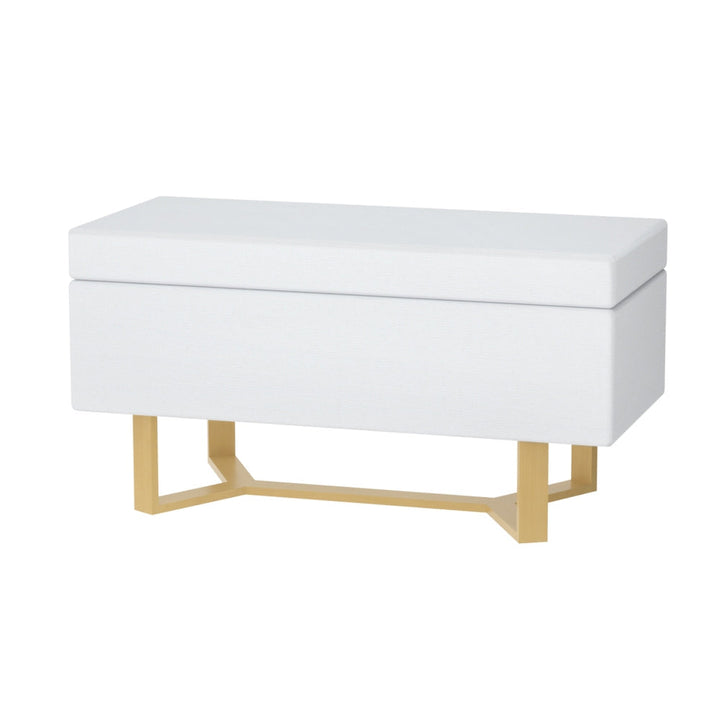 Comforstation Criss-Cross White Linen Storage Ottoman