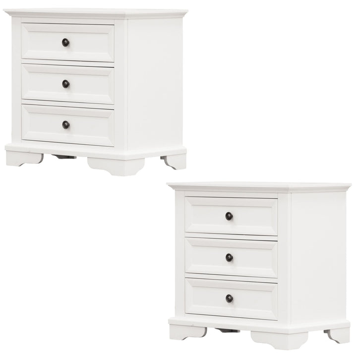 3 Drawers Bedside Table Set of 2pcs - Storage Cabinet Nightstand - White