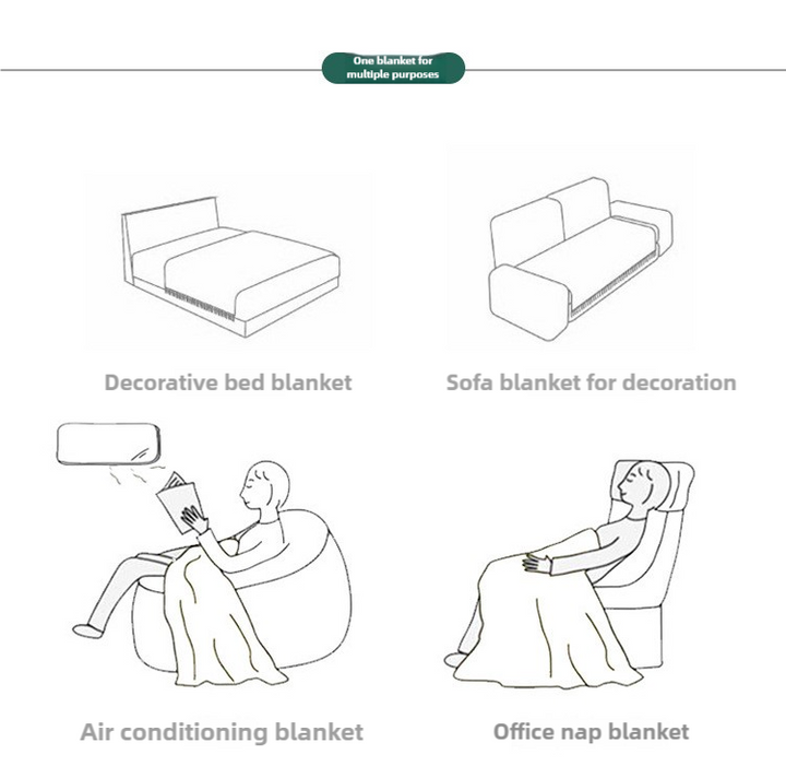 130*230CM Cyan Nordic Solid Color Knitted Sofa Throw Blanket with Tassels - Waffle Weave Polyester Decorative Blanket