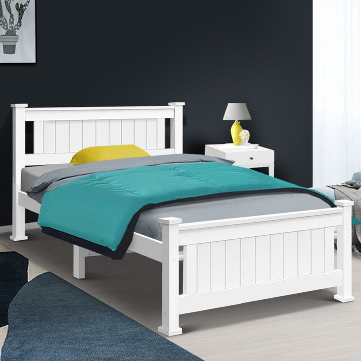 Comforstation King Single Wooden Bed Frame in White
