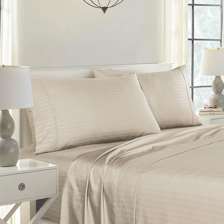 Blended Bamboo Pillowcase Twin Pack With Stripes - Sand