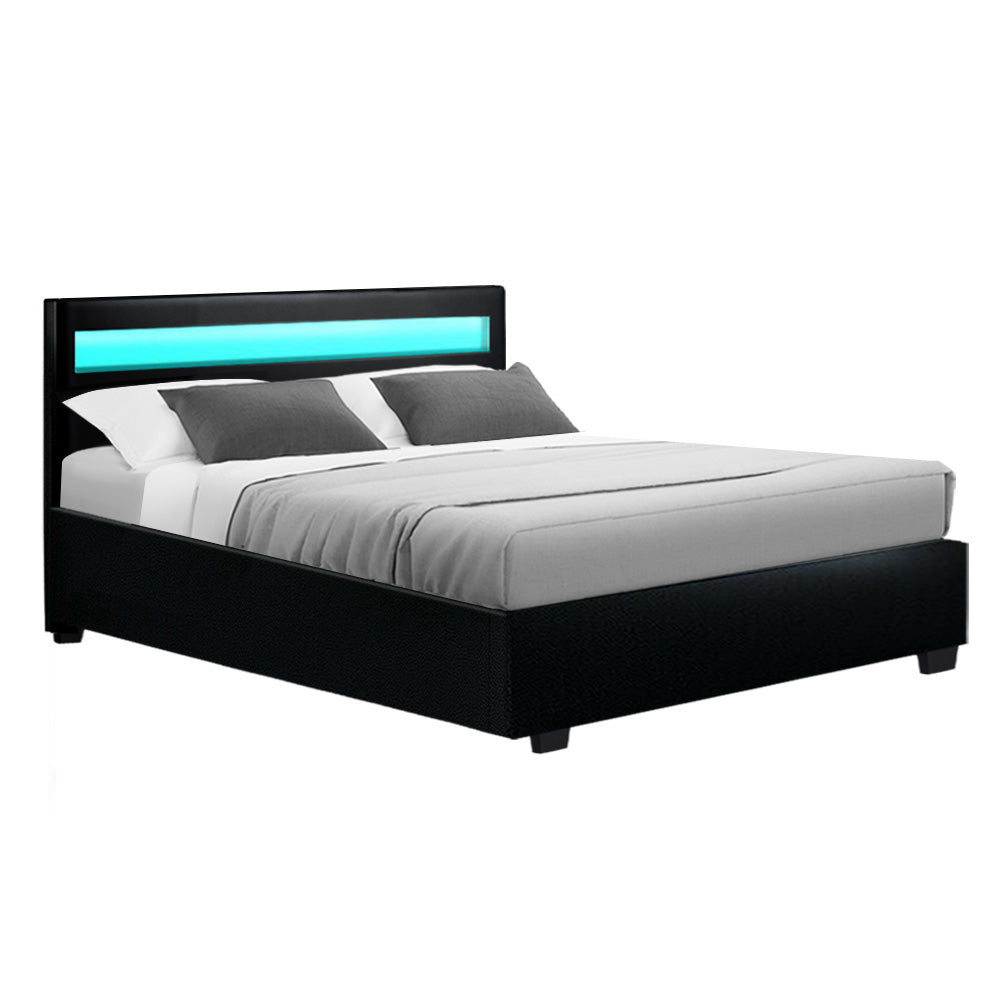 Comforstation Double Size LED Gas Lift Bed Frame - Black