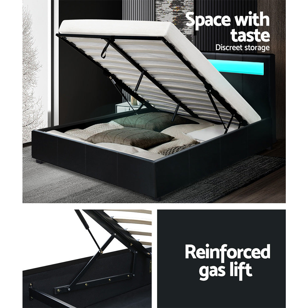 Comforstation Double Size LED Gas Lift Bed Frame - Black