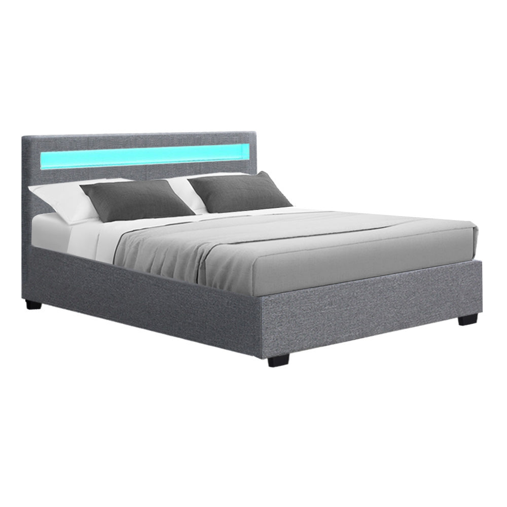 Comforstation Double Size LED Gas Lift Bed Frame - Grey