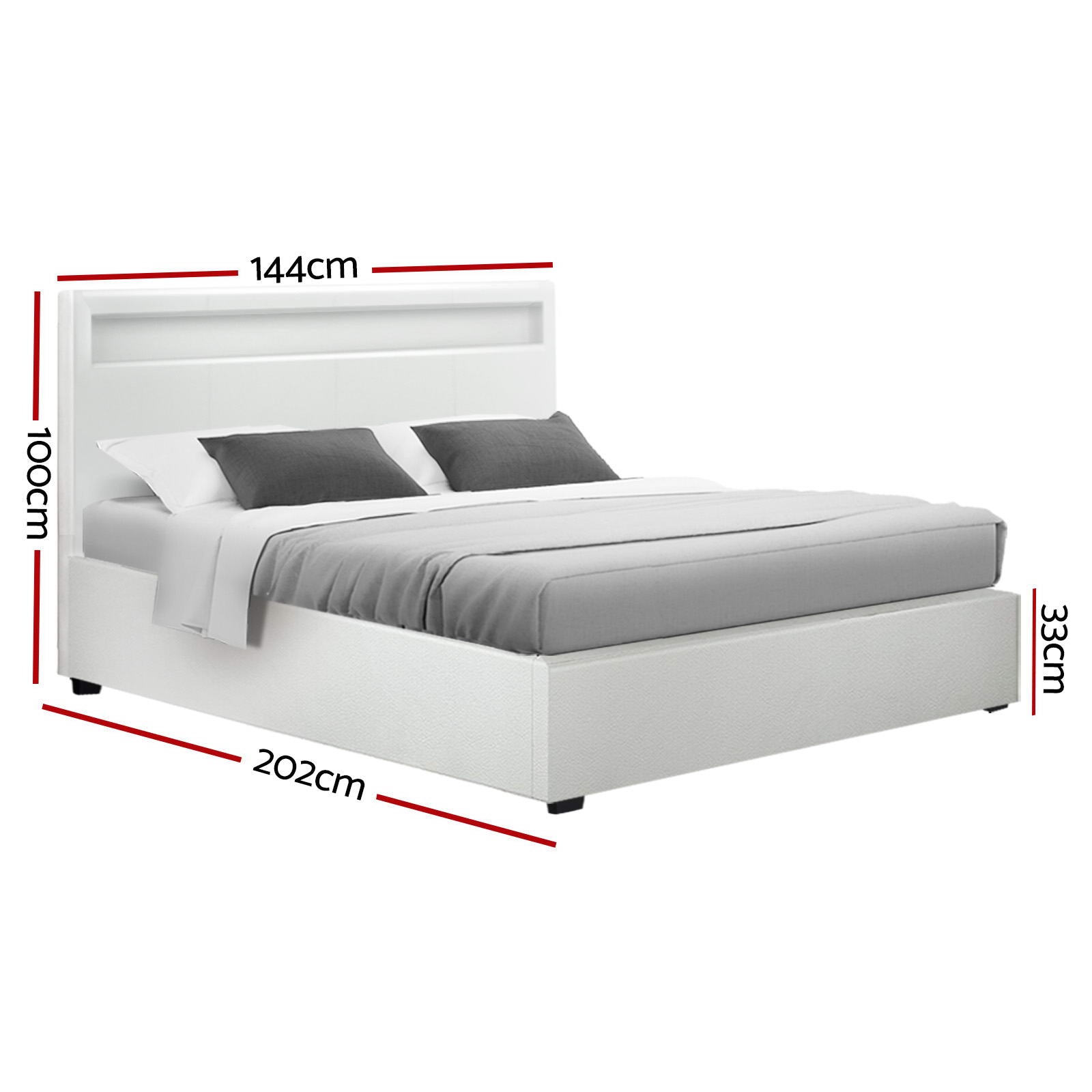 Comforstation Double Size LED Gas Lift Bed Frame - White