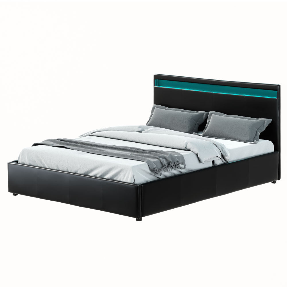 Comforstation Queen Size LED Gas Lift Bed Frame - Black