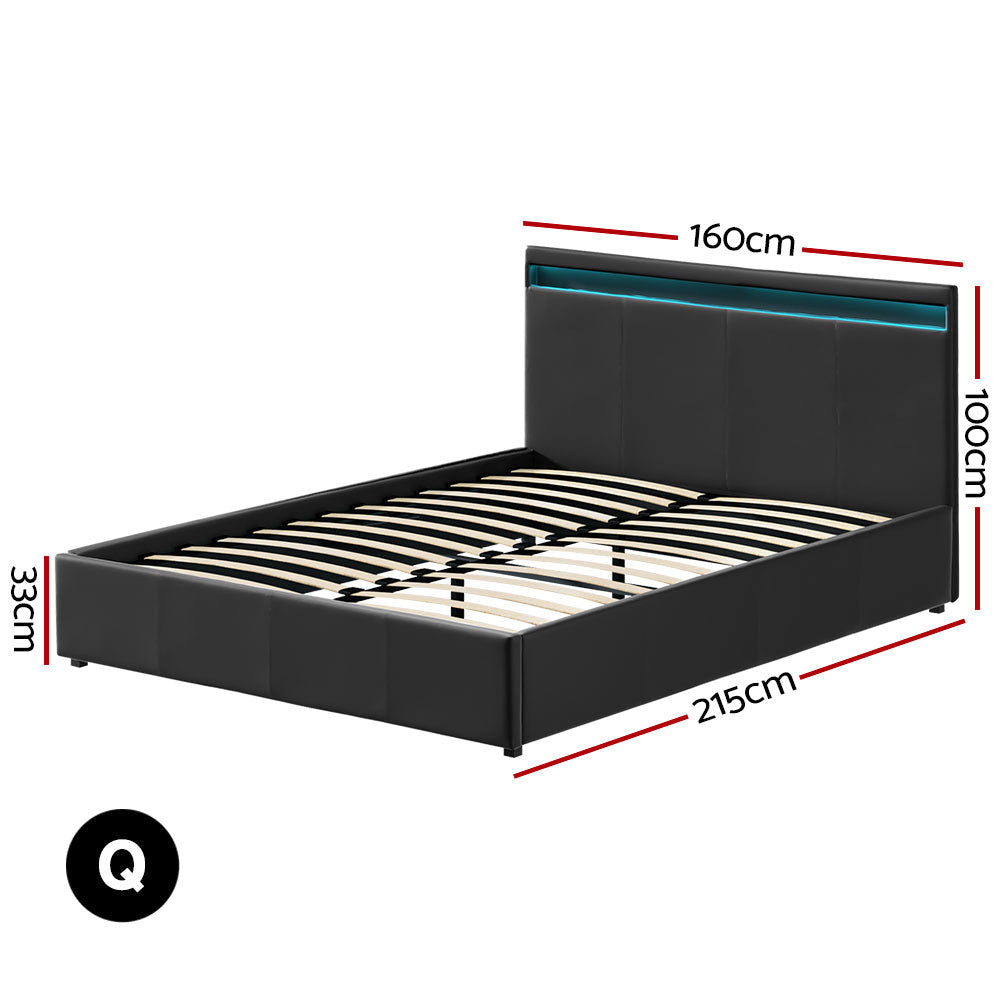 Comforstation Queen Size LED Gas Lift Bed Frame - Black