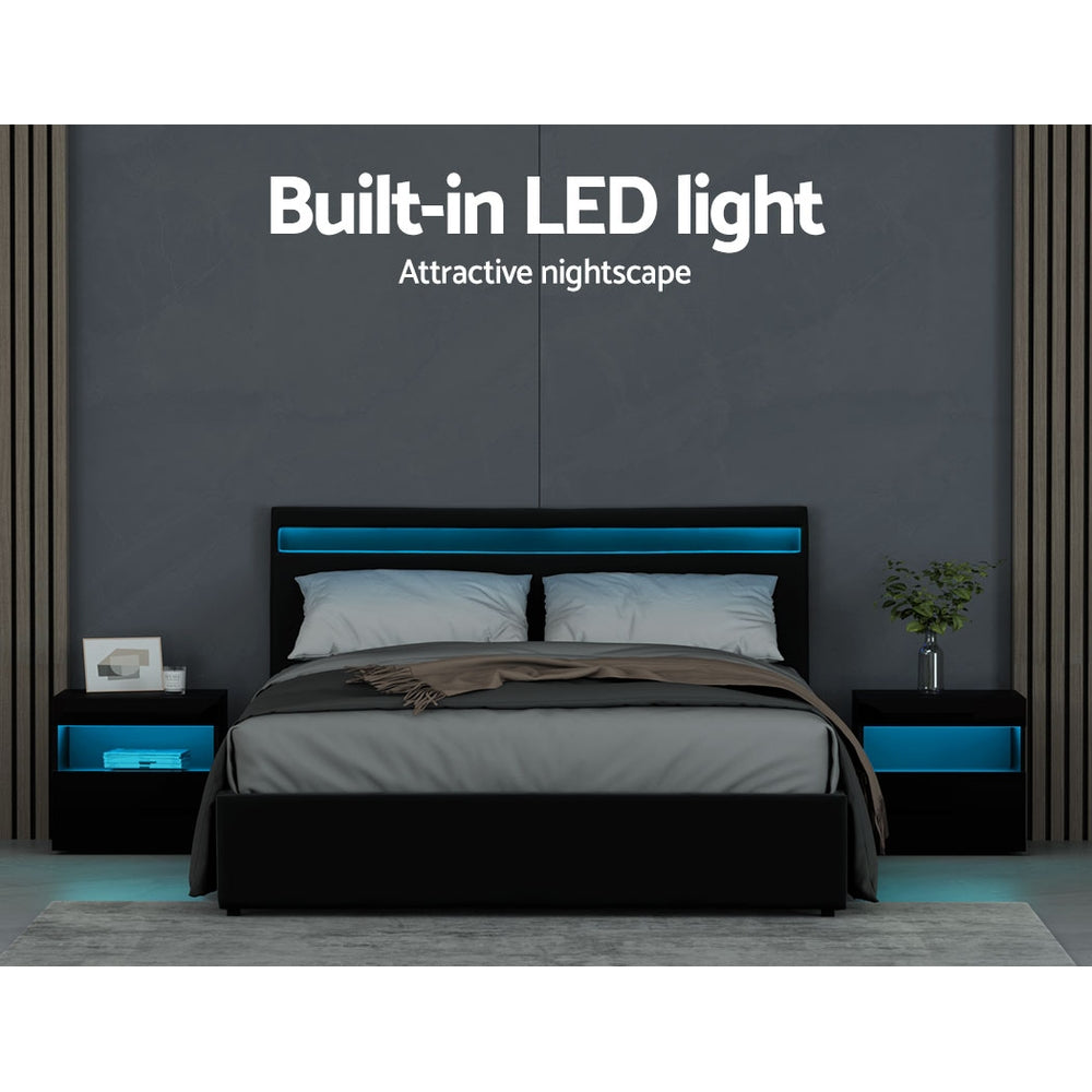 Comforstation Queen Size LED Gas Lift Bed Frame - Black