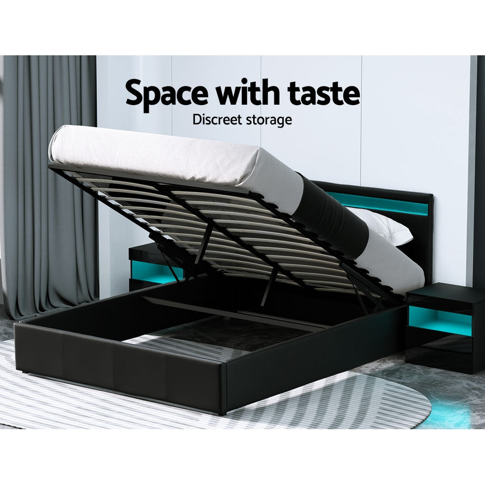 Comforstation Queen Size LED Gas Lift Bed Frame - Black