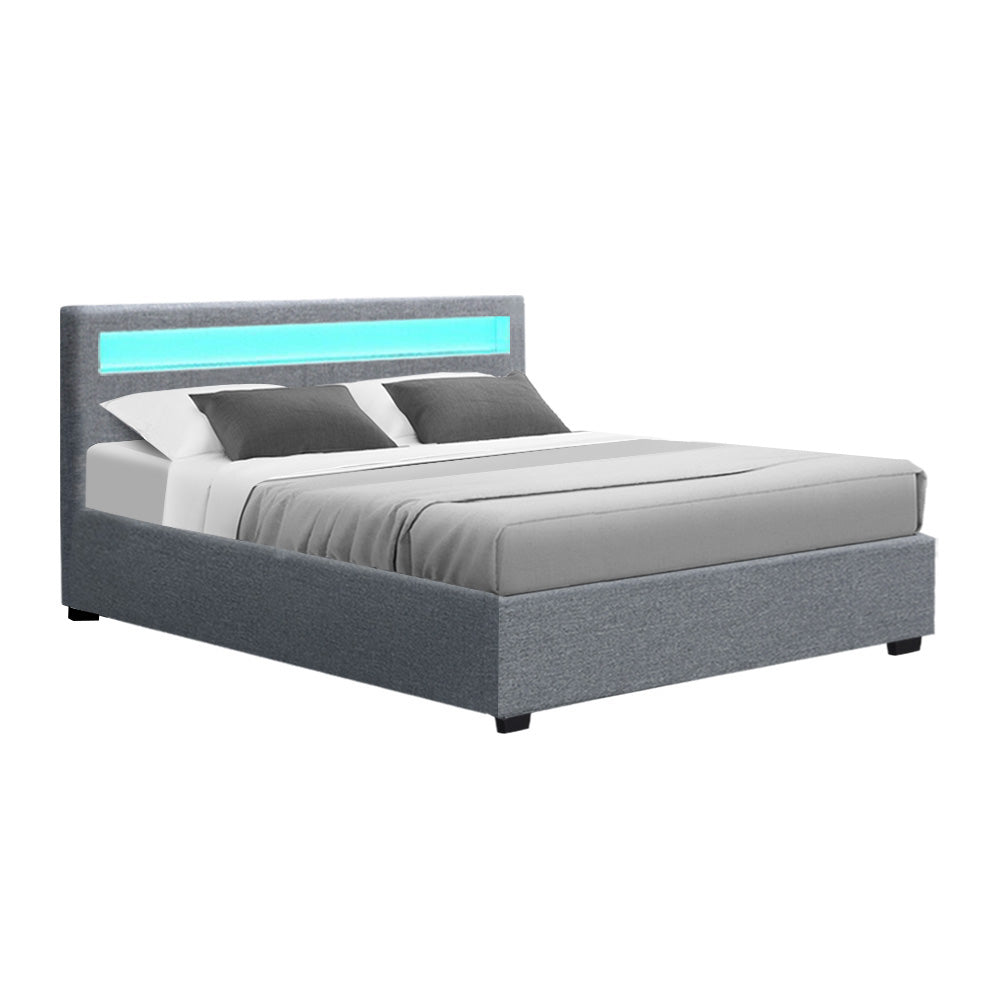 Comforstation Queen Size LED Gas Lift Bed Frame - Grey