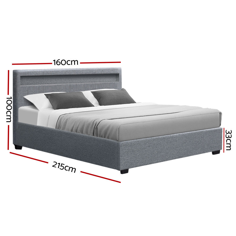 Comforstation Queen Size LED Gas Lift Bed Frame - Grey