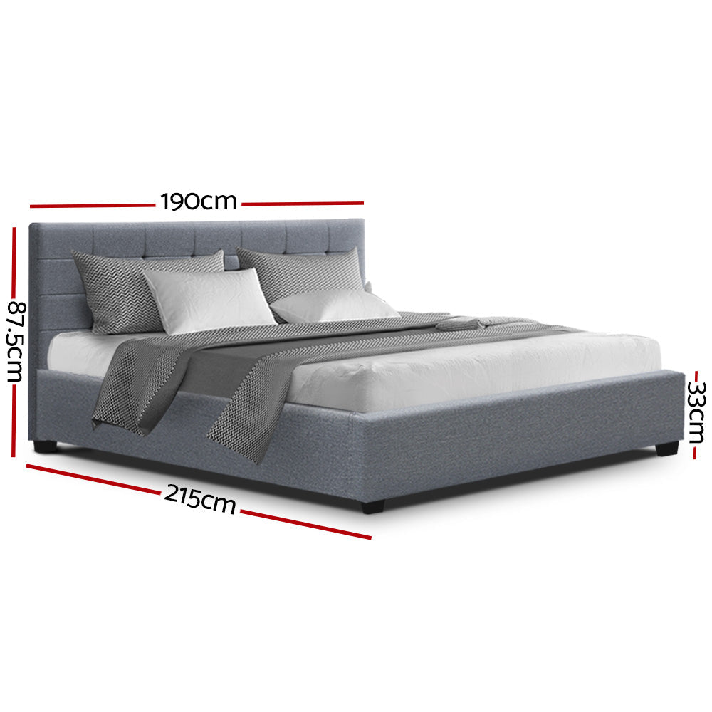 Comforstation Grey King Bed Frame with Gas Lift Storage