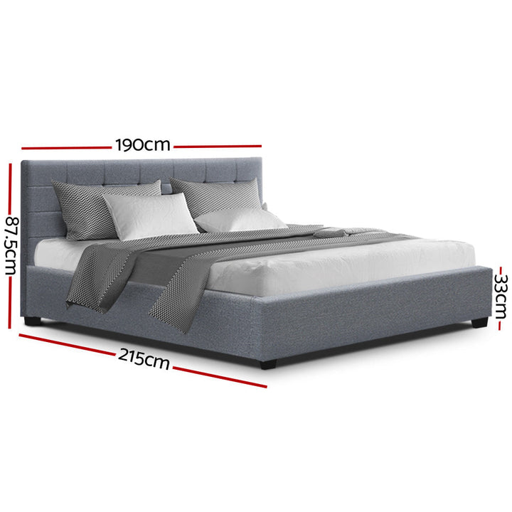 Comforstation Grey King Bed Frame with Gas Lift Storage