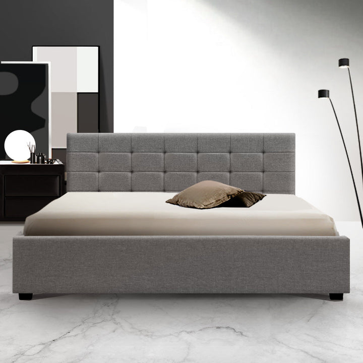 Comforstation Grey King Bed Frame with Gas Lift Storage