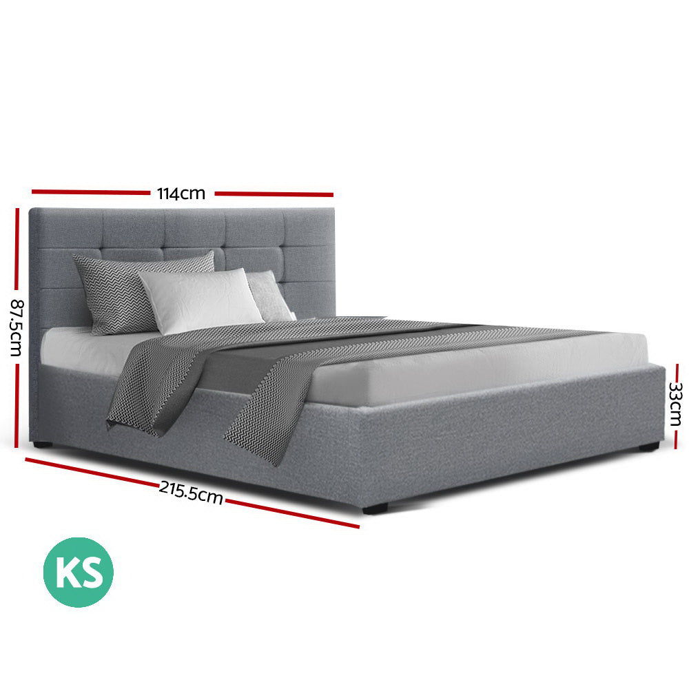 Comforstation Grey King Single Fabric Gas Lift Storage Bed Frame