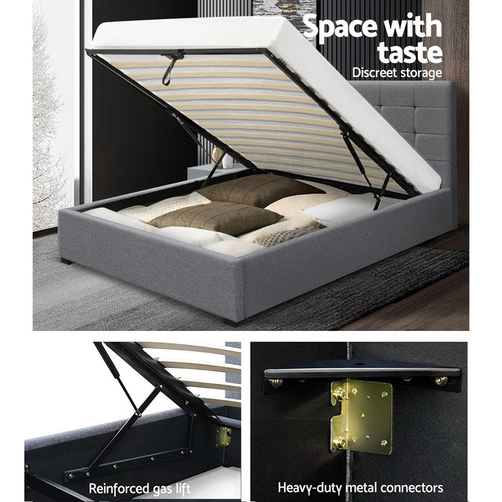 Comforstation Grey King Single Fabric Gas Lift Storage Bed Frame