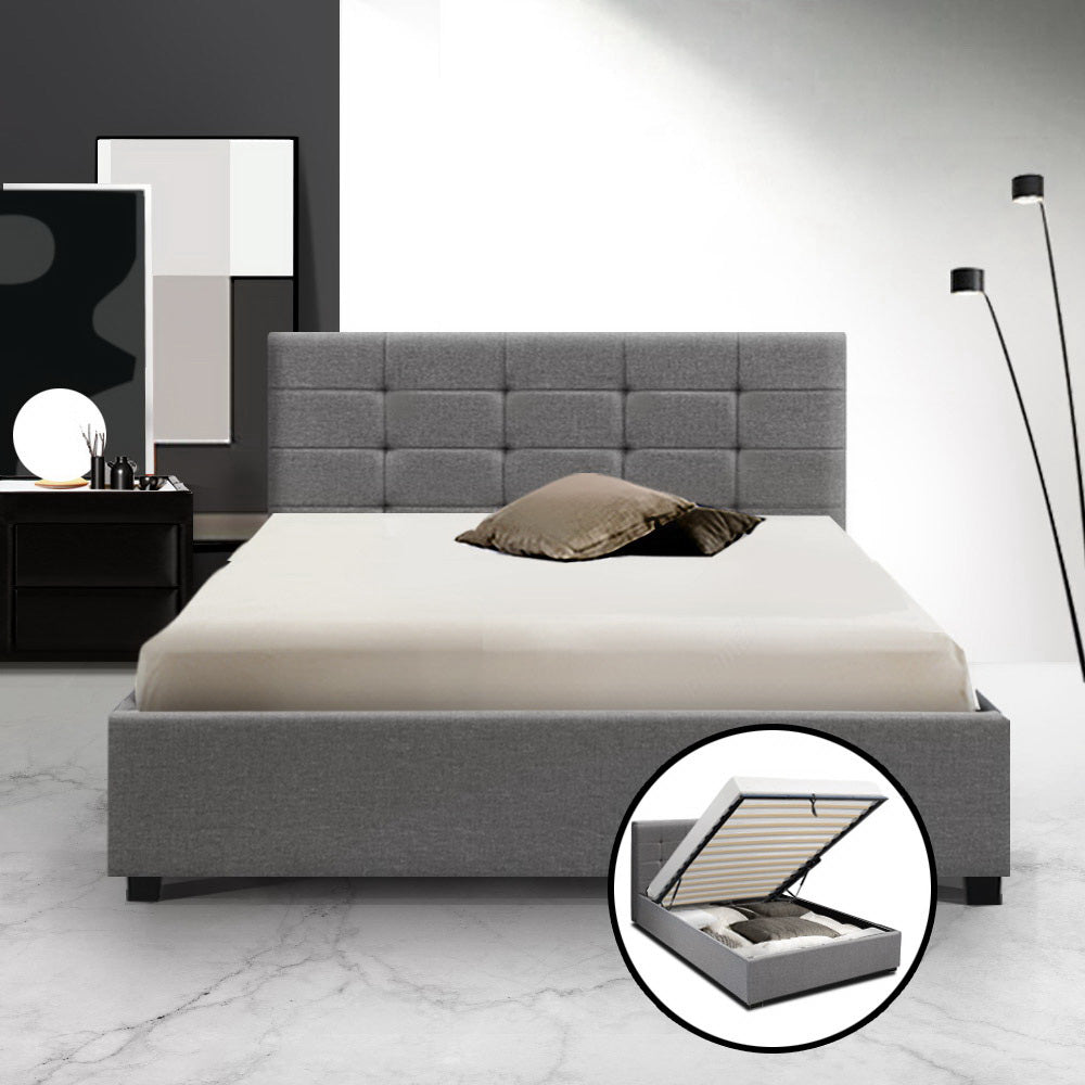Comforstation Grey King Single Fabric Gas Lift Storage Bed Frame