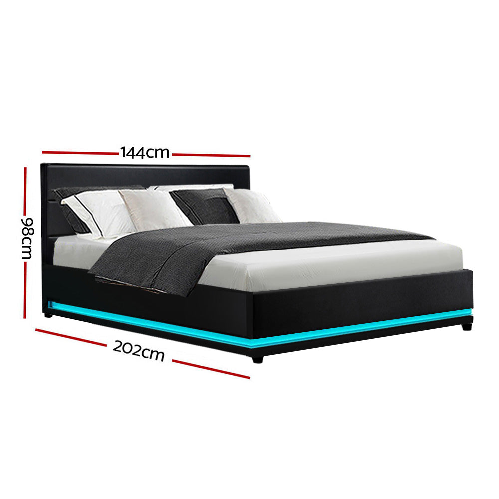 Comforstation LUMI Double Size LED Gas Lift Bed Frame - Black