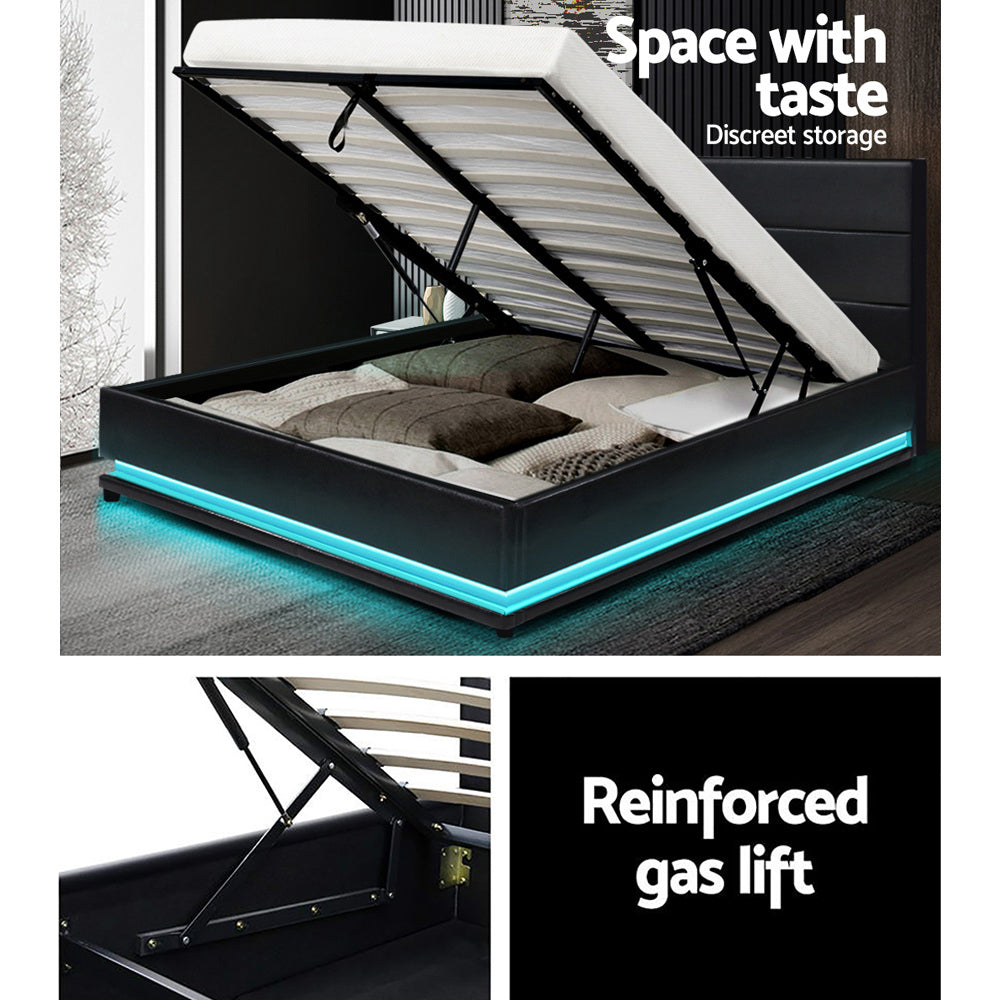 Comforstation LUMI Double Size LED Gas Lift Bed Frame - Black