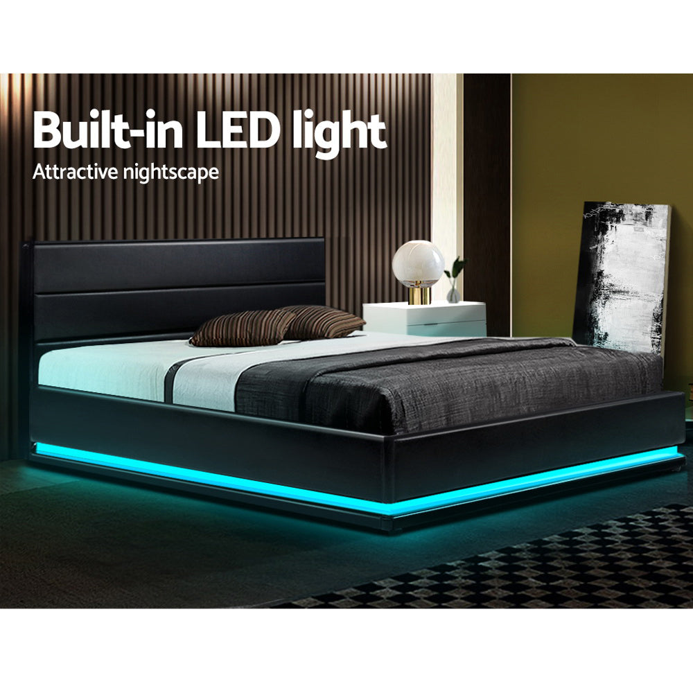 Comforstation LUMI Double Size LED Gas Lift Bed Frame - Black