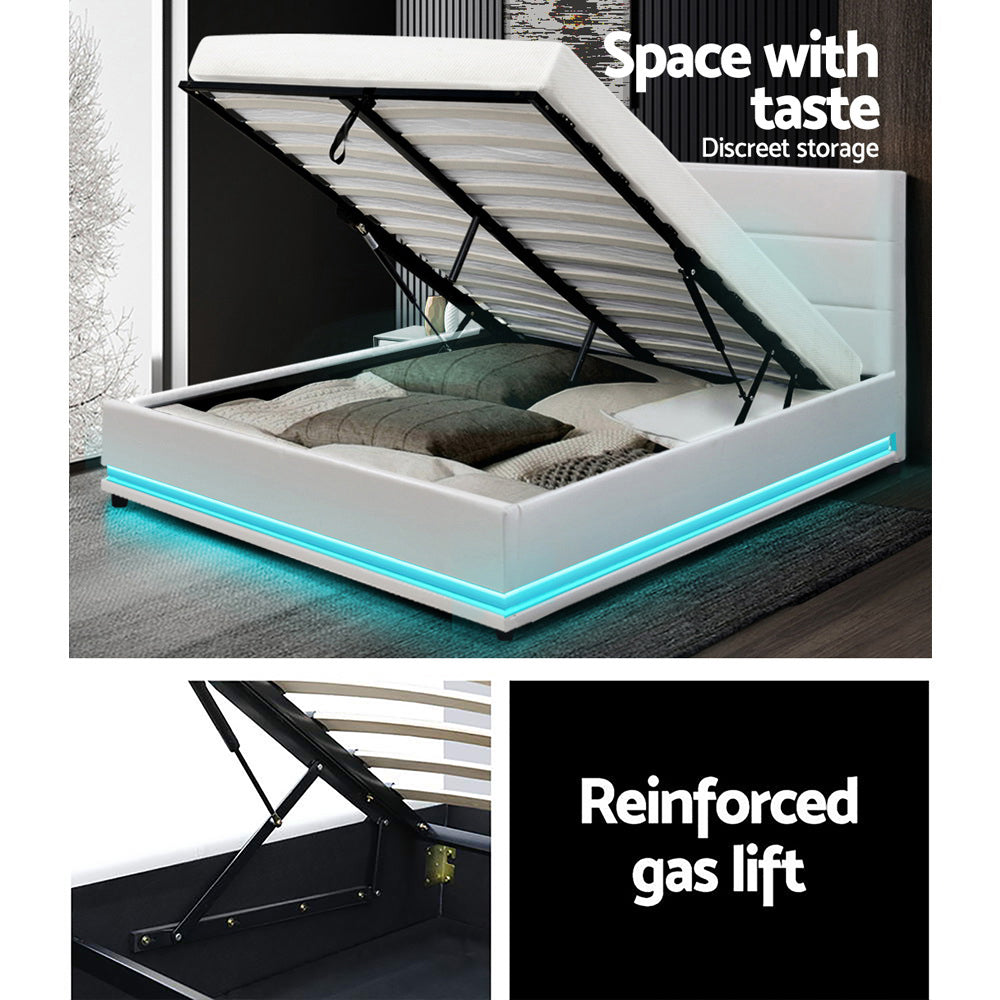 Comforstation LUMI Double Gas Lift Bed Frame with LED Storage