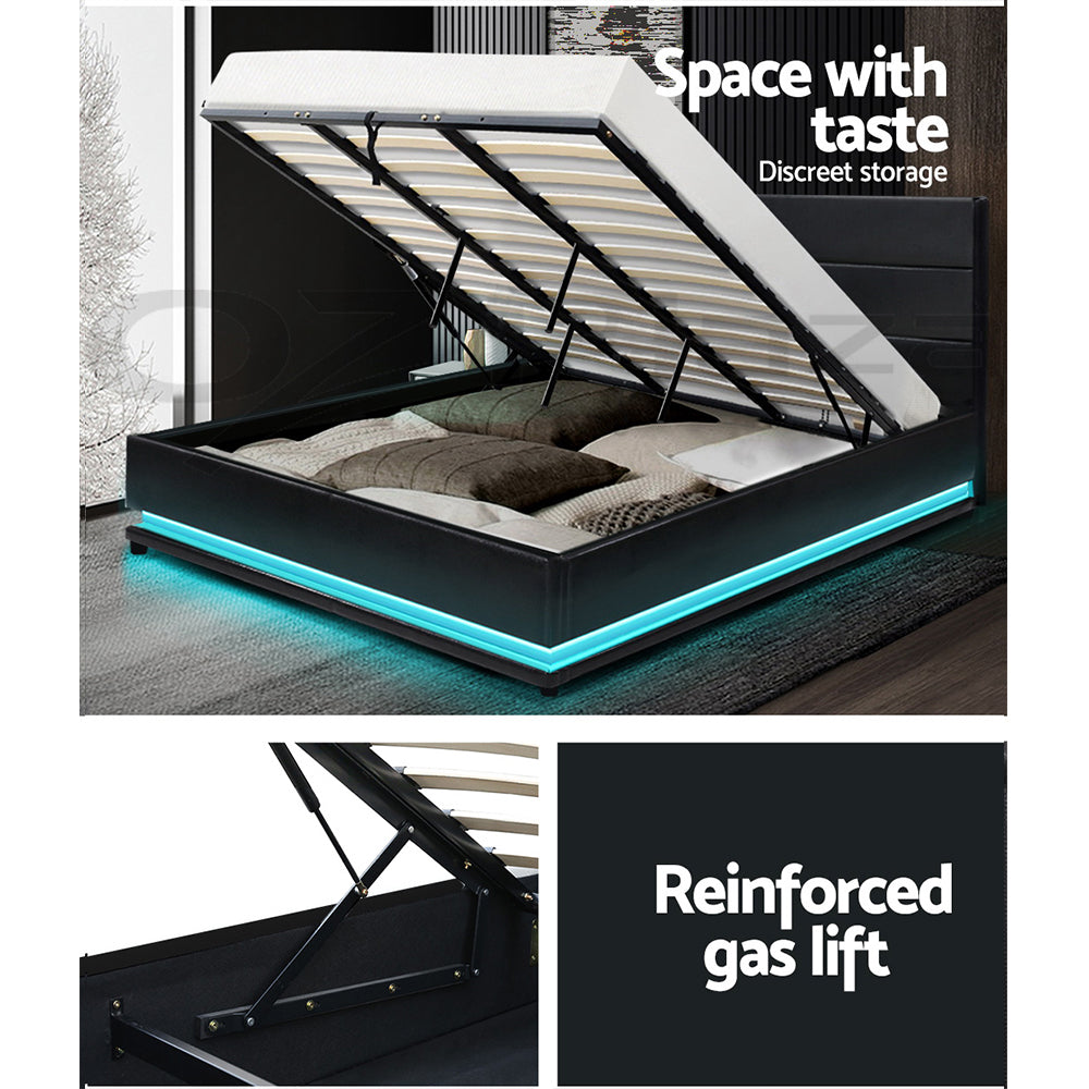 Comforstation LUMI King Size LED Gas Lift Bed Frame in Black