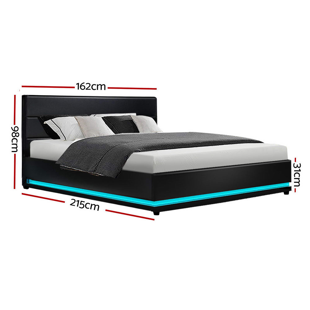 Comforstation LUMI Queen Size LED Gas Lift Bed Frame - Black