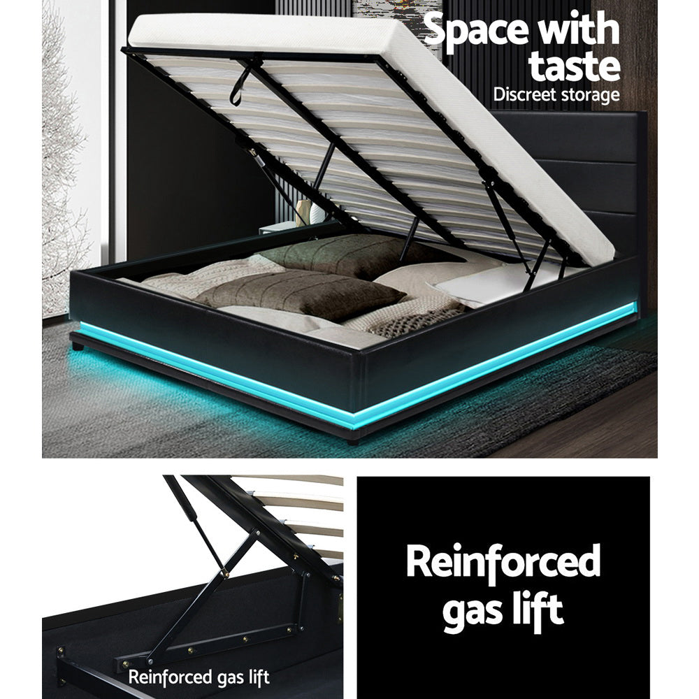 Comforstation LUMI Queen Size LED Gas Lift Bed Frame - Black