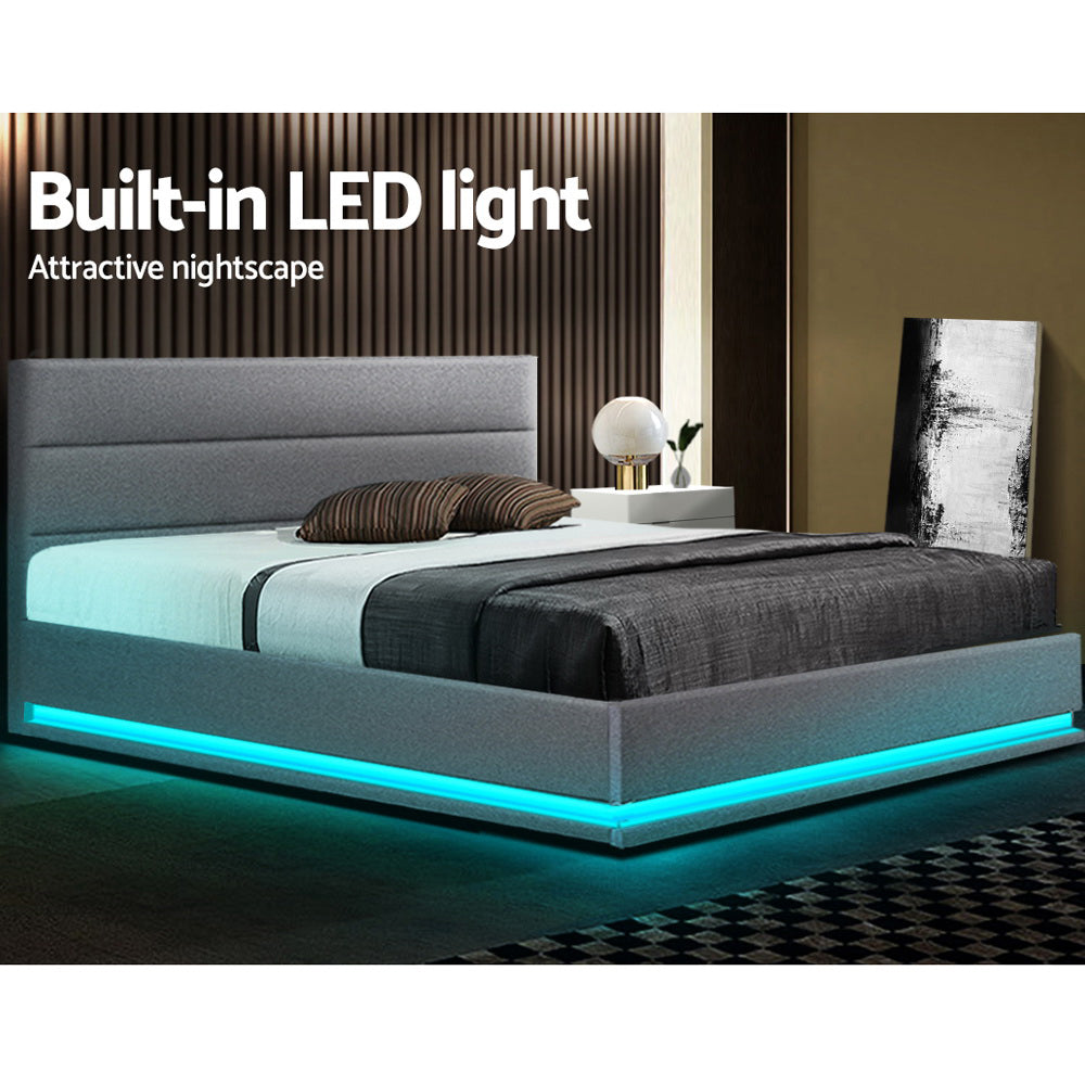 Comforstation LUMI Queen Size LED Gas Lift Bed Frame in Grey