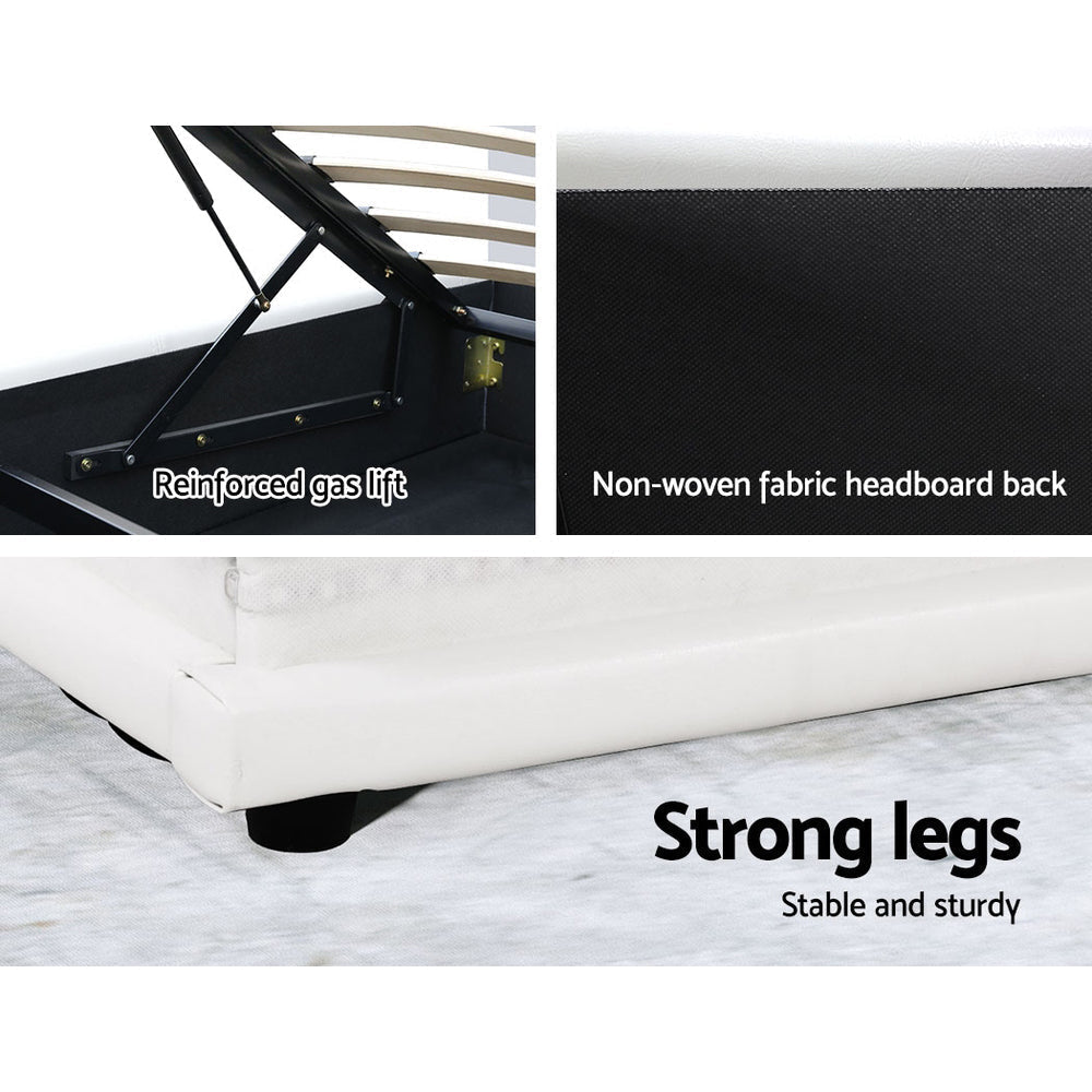 Comforstation LED Gas Lift Queen Bed Frame with Storage - White