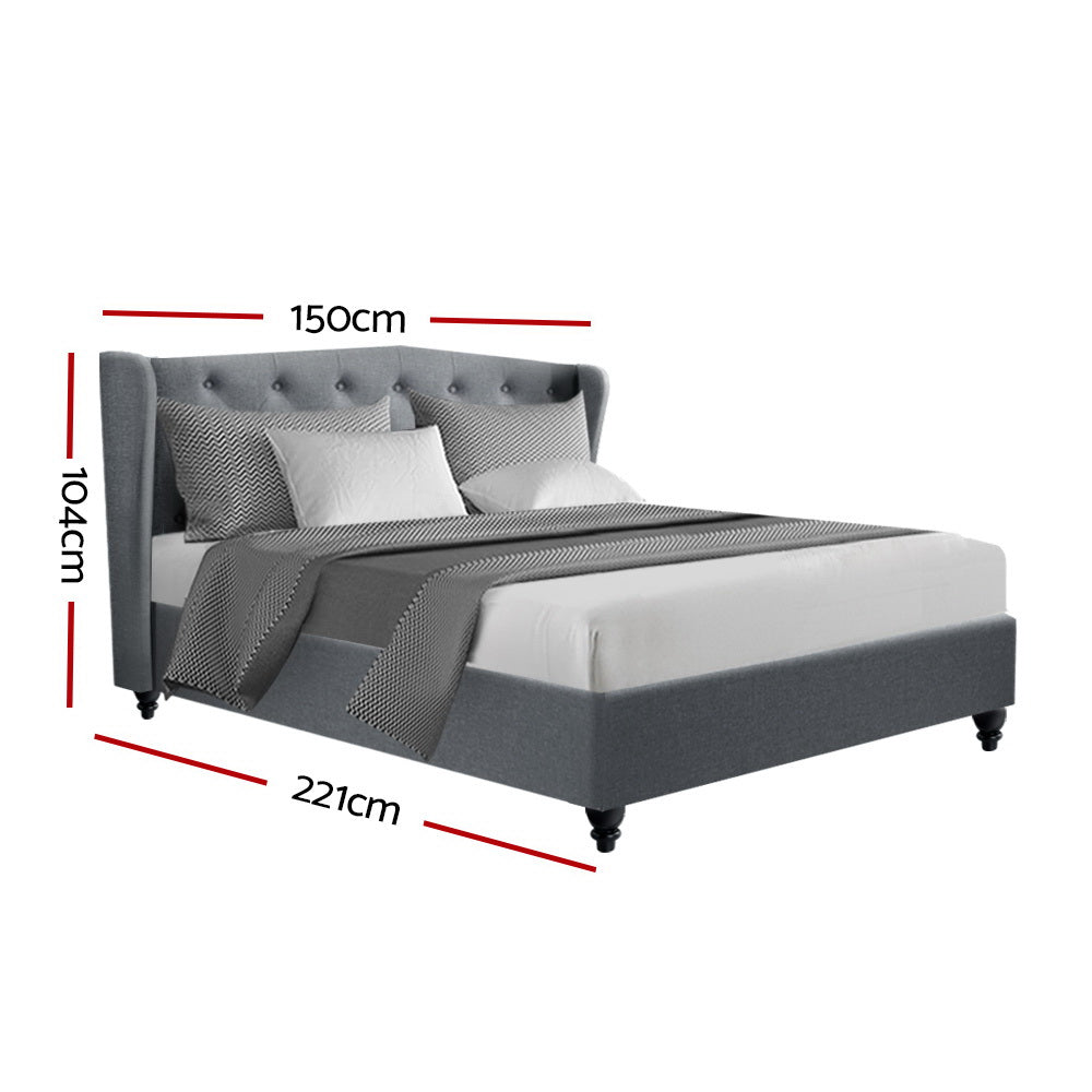 Comforstation Grey Double Bed Frame with Tufted Wing Headboard