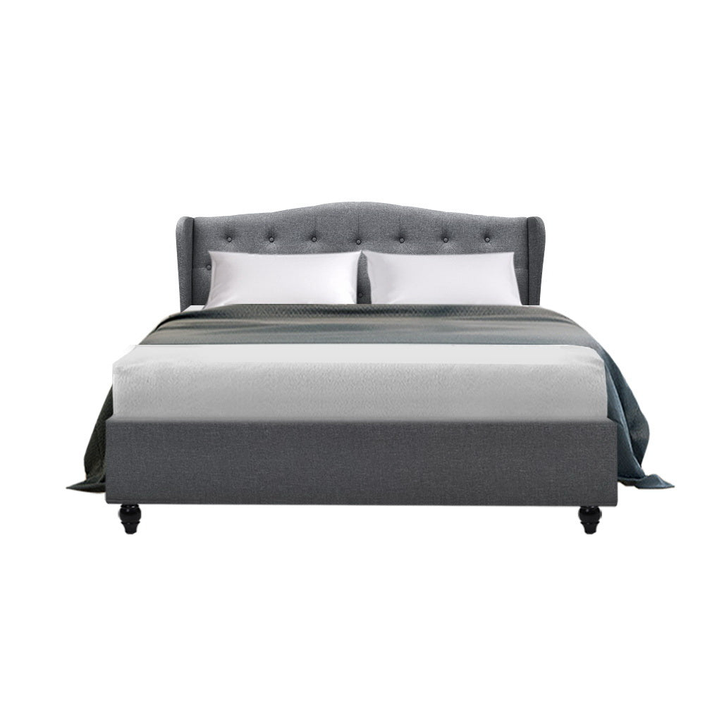 Comforstation Grey Double Bed Frame with Tufted Wing Headboard