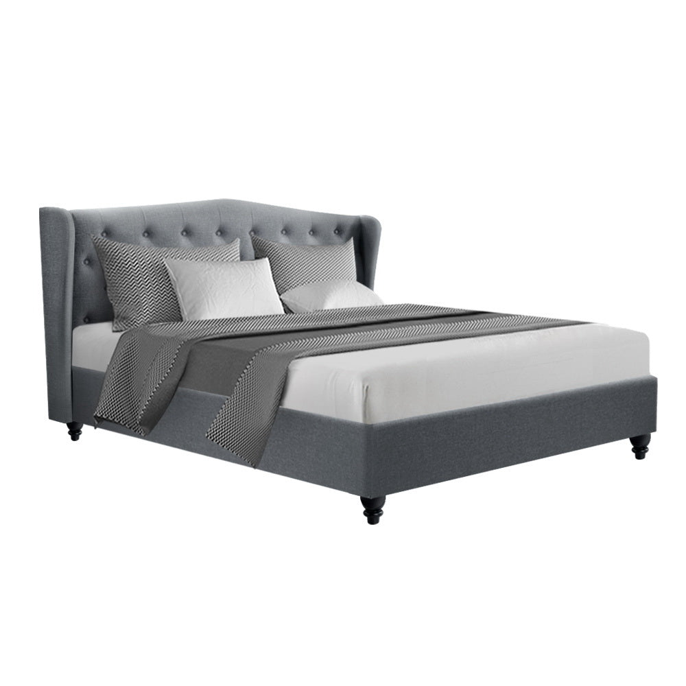 Comforstation King Size Grey Bed Frame with Tufted Wing Headboard