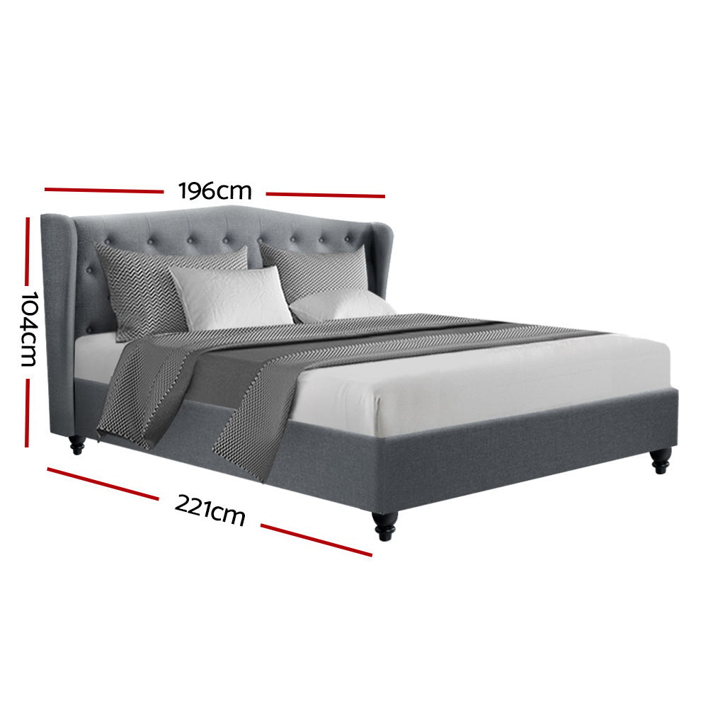 Comforstation King Size Grey Bed Frame with Tufted Wing Headboard