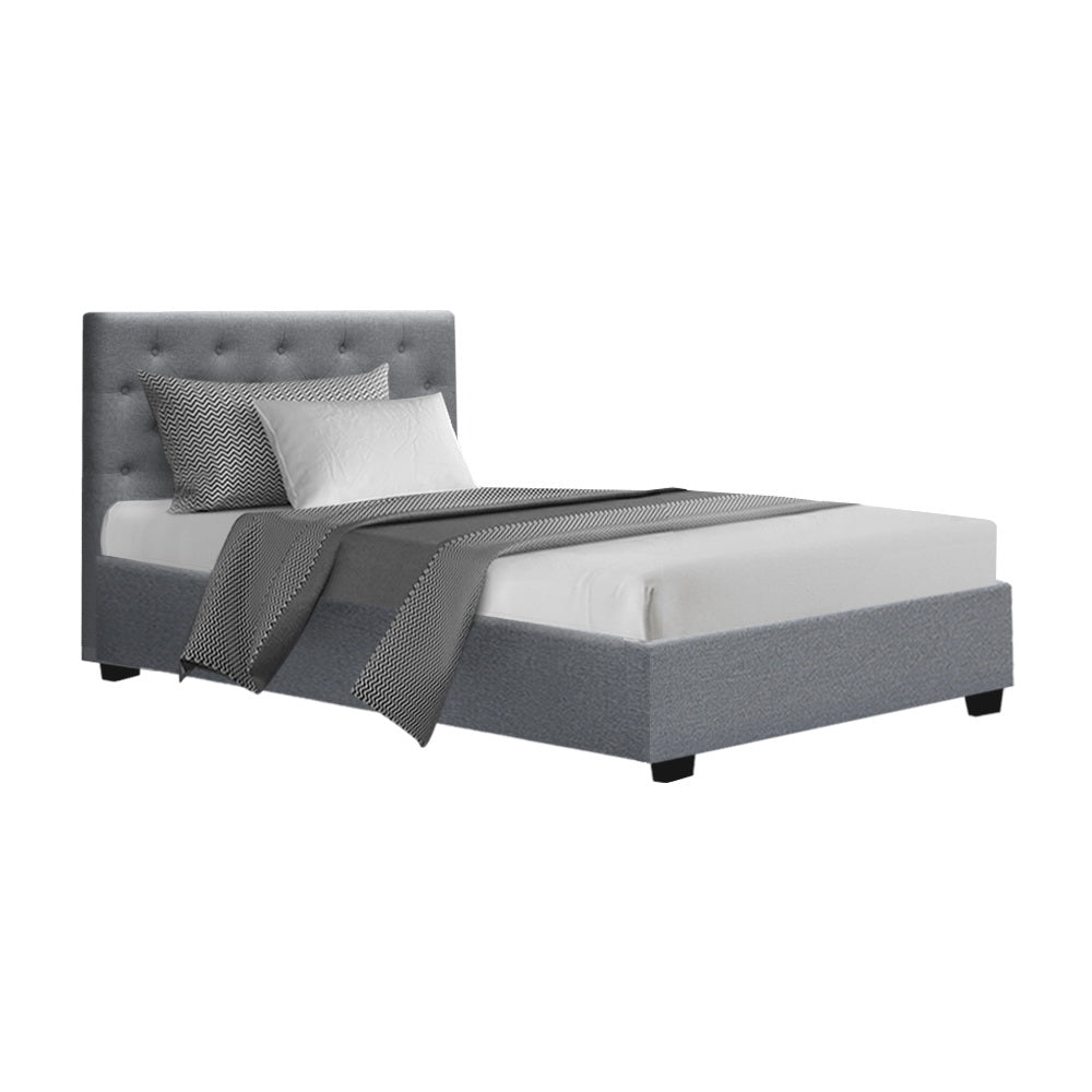 Comforstation King Single Gas Lift Bed Frame - Grey Faux Linen