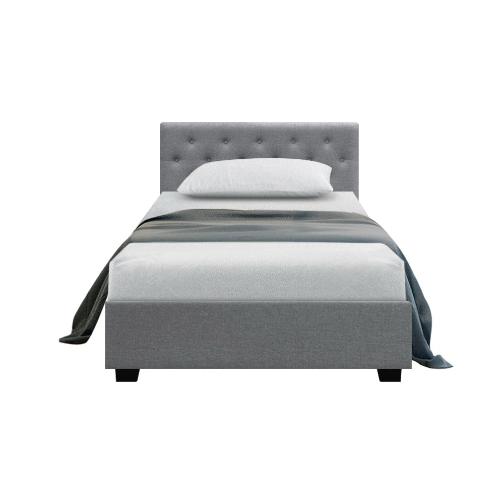 Comforstation King Single Gas Lift Bed Frame - Grey Faux Linen