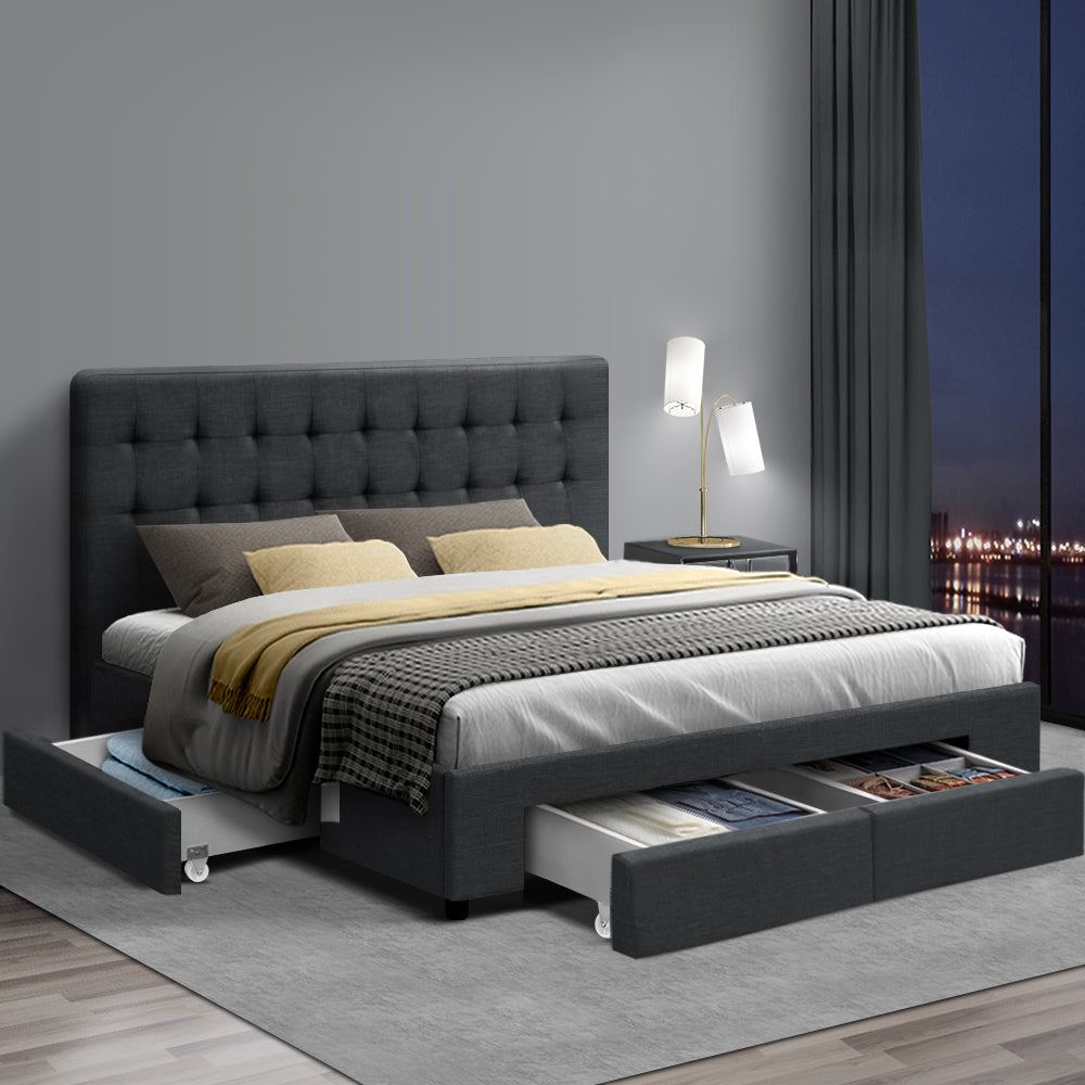 Comforstation AVIO Double Bed Frame with 4 Drawers in Grey