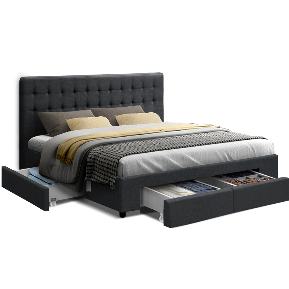 Comforstation King Size Bed Frame with 4 Drawers in Charcoal