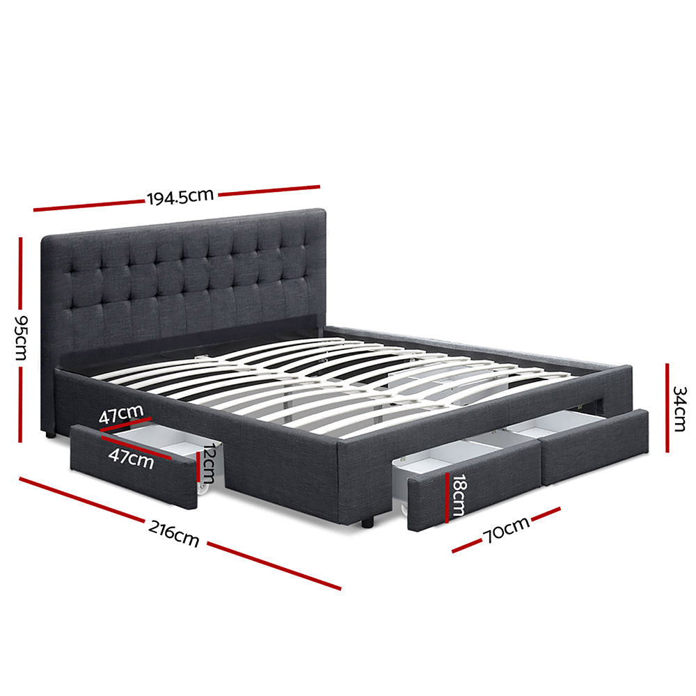 Comforstation King Size Bed Frame with 4 Drawers in Charcoal