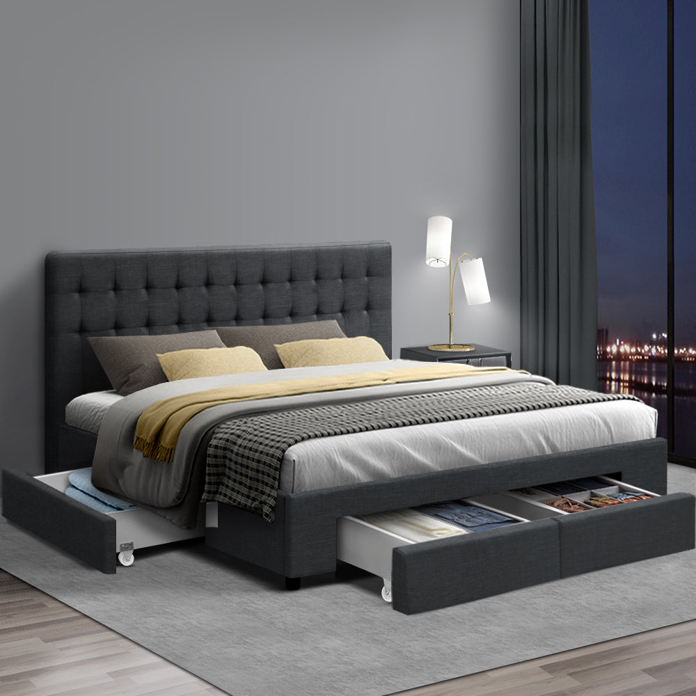 Comforstation King Size Bed Frame with 4 Drawers in Charcoal