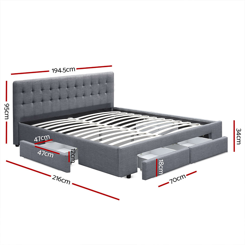 Comforstation King Size Bed Frame with 4 Drawers in Grey AVIO