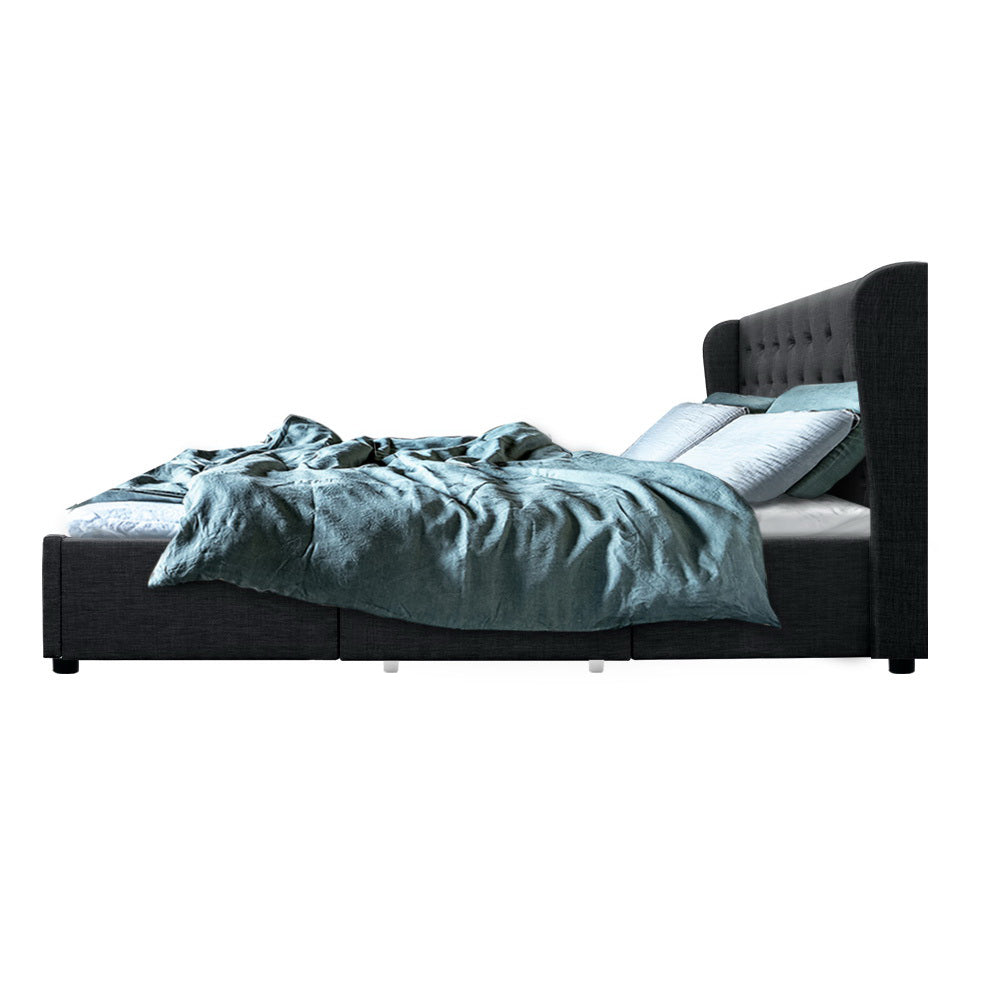 Comforstation Mila King Size Bed Frame with 4 Drawers - Charcoal